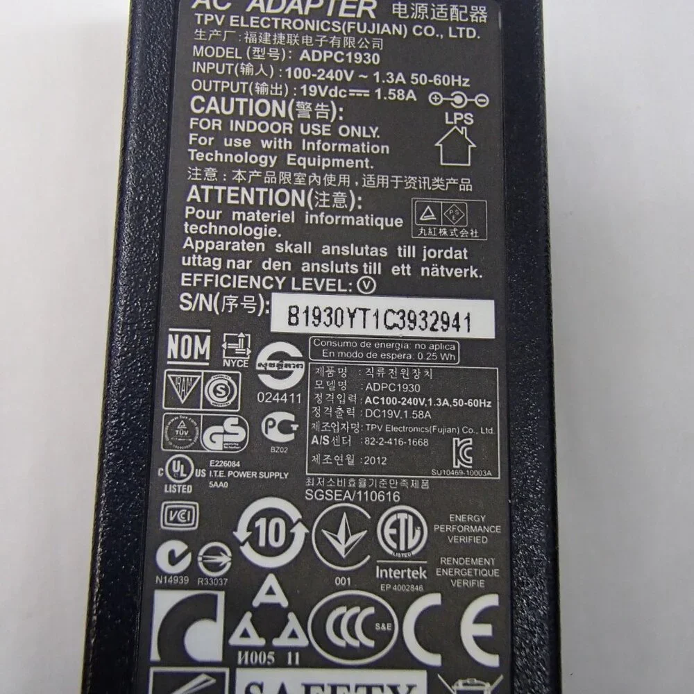 TPV AC Adapter Charger Power Supply Model ADPC1930 With Power Cord OEM